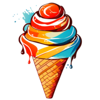 Watercolor hand drawn ice cream cone.  AI generative png