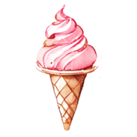 Watercolor hand drawn ice cream cone.  AI generative png