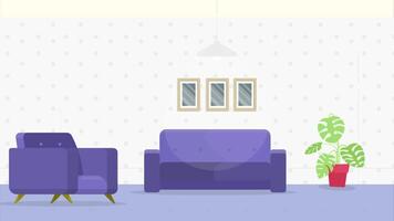 Cartoon Background video with interior room besides sofa