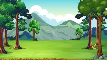 Karikatur Hintergrund Video mit natürlich Schönheit Bäume und Hügel