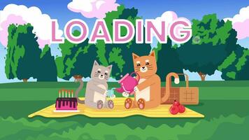 Tea party picnic 2D loading animation. Happy kitten pouring tea in cup of friend animated cartoon characters 4K video loader motion graphic. Two cats enjoying teatime download, upload progress gif