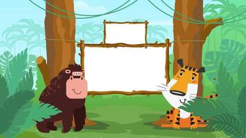 desenho animado fundo vídeo com tigre e macaco video