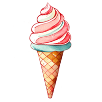 Watercolor hand drawn ice cream cone.  AI generative png