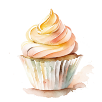 Watercolor hand drawn cupcake. png