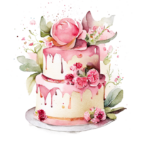 Watercolor hand drawn birthday cake. png