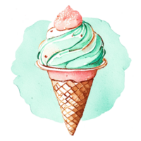 Watercolor hand drawn ice cream cone.  AI generative png