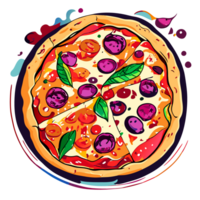 Watercolor hand drawn pizza. png