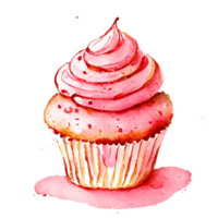 Watercolor hand drawn cupcake. png