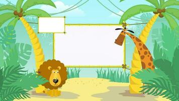 Cartoon Background video with lion and giraffe