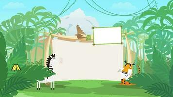 Cartoon Background video with tiger and zebra