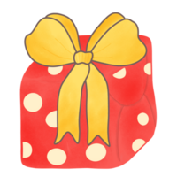 a red gift box with a yellow bow on it png