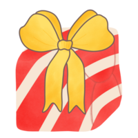 a red gift box with a yellow bow on it png