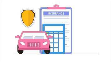 Animation Aufnahmen von Auto Versicherung Abdeckung Schutz Vertrag dokumentieren mit Schild oder Auto Fahrzeug Garantie Sicherheit legal doc Politik Konzept video