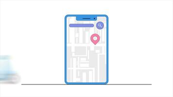 animation métrage de en ligne livraison service, intelligent la logistique avec téléphone intelligent ou mobile app concept. video