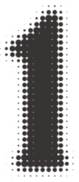 Halbton Nummer 1. Grunge Schriftart mit Pixel Muster. Typografie Ziffer mit abstrakt gepunktet Wirkung. Pop Kunst Design Element. png