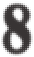 halftone aantal 8. grunge doopvont met pixel patroon. typografie cijfer met abstract stippel effect. knal kunst ontwerp element. png