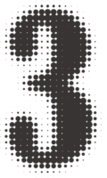 halftone aantal 3. grunge doopvont met pixel patroon. typografie cijfer met abstract stippel effect. knal kunst ontwerp element. png