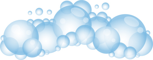 Cartoon soap foam with bubbles. Light blue suds of bath, shampoo, shaving, mousse. png