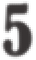 halftone aantal 5. grunge doopvont met pixel patroon. typografie cijfer met abstract stippel effect. knal kunst ontwerp element. png