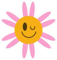 Daisy groovy flower. Smiling retro floral face. Y2k simple design. Cartoon chamomile character. png