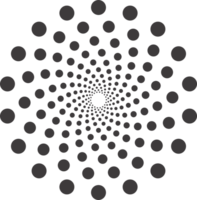 stippel cirkel patroon. abstract voor de helft toon grafisch. circulaire getextureerde ronde spiraal kader. kolken meetkundig ring met gradatie. png