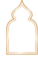 Ramadan window frame shape. Islamic golden arch. Muslim mosque element of architecture with ornament. Turkish gate and door png