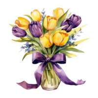 Brightly colored tulips with yellow and purple hues png