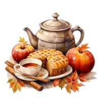 autumn watercolor food scene png