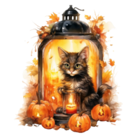 vattenfärg halloween söt katter png