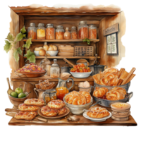 Watercolor Bakery Shop clipart png