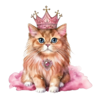 Cute little pink cat watercolor png