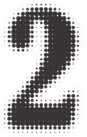 halftone aantal 2. grunge doopvont met pixel patroon. typografie cijfer met abstract stippel effect. knal kunst ontwerp element. png