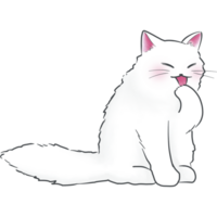 Illustration of a cute white cat licking fur png