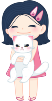 menina abraçando uma fofa branco gato desenho animado elementos pró png. png