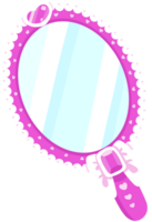 Cute Luxury Hand Drawn Hot Pink Hand Mirror Decorated with Pearl and Jewelry Cartoon Illustration png