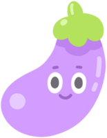 mignonne main tiré aubergine personnage avec visage souriant dessin animé griffonnage illustration png