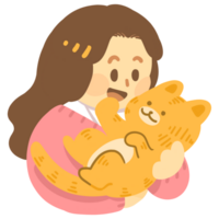 mão desenhado mulher segurando laranja gengibre gato ilustração fofa desenho animado png