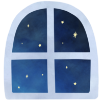 finestra con un' stellato notte cielo Visualizza mano disegnato illustrazione cartone animato png