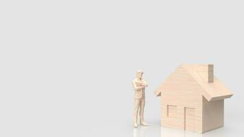 el hombre y casa madera para edificio concepto 3d representación foto