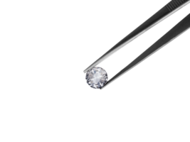 Shiny brilliant diamond placed in diamond tweezers, transparent background png