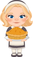 Thanksgiving pilgrim costume lady holding Pie plate png