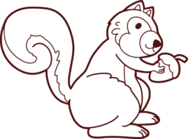 Hand drawn doodle autumn with squirrel holding acorn png