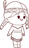 American Indian girl hand drawing doodle style png