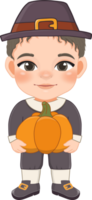 Thanksgiving pilgrim costume man holding Pumpkin png