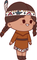 American Indian girl hand drawing style png