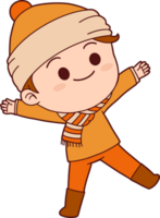 Autumn hand drawn with happy boy wearing Autumn outfit png