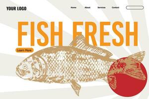 Buy Fish online in shop, fresh and frozen fish delivery and order in store on website with information of product. Dieting and nutrition, meal and nourishment. Monochrome vector in flat style