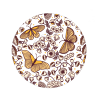 Round icon with butterflies and flowers pattern png