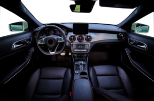 moderno lusso auto interno elementi sfondo. nero pelle auto interno con trasparente al di fuori sfondo, png illustrazione