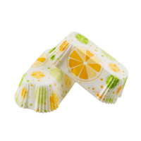 White paper baking forms for cakes with citrus background pattern png